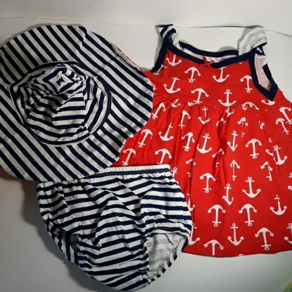 Gerber 12m nautical beach sun bonnet dress set